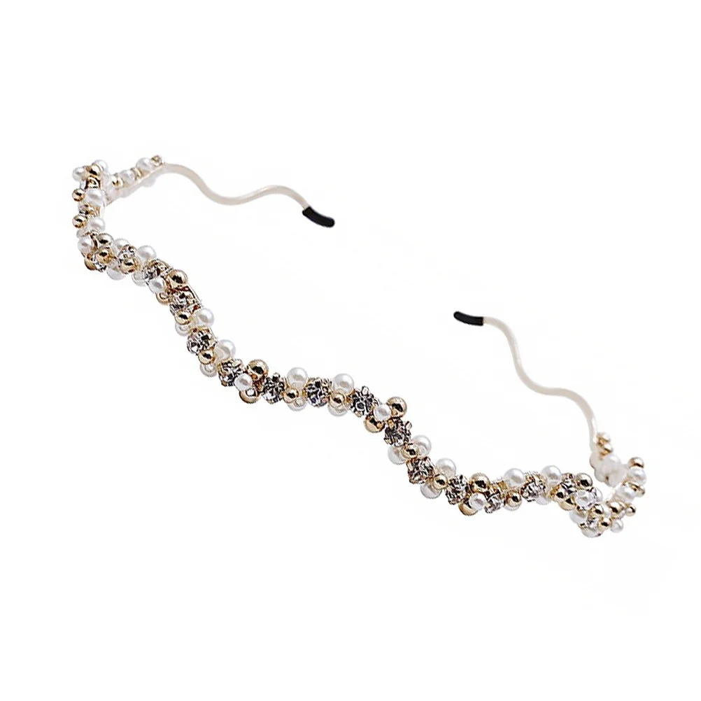 

Головной убор со стразами и жемчугом волнистой формы, модный свадебный аксессуар для дня рождения, свадебный аксессуар для волос, повязка на голову с жемчугом