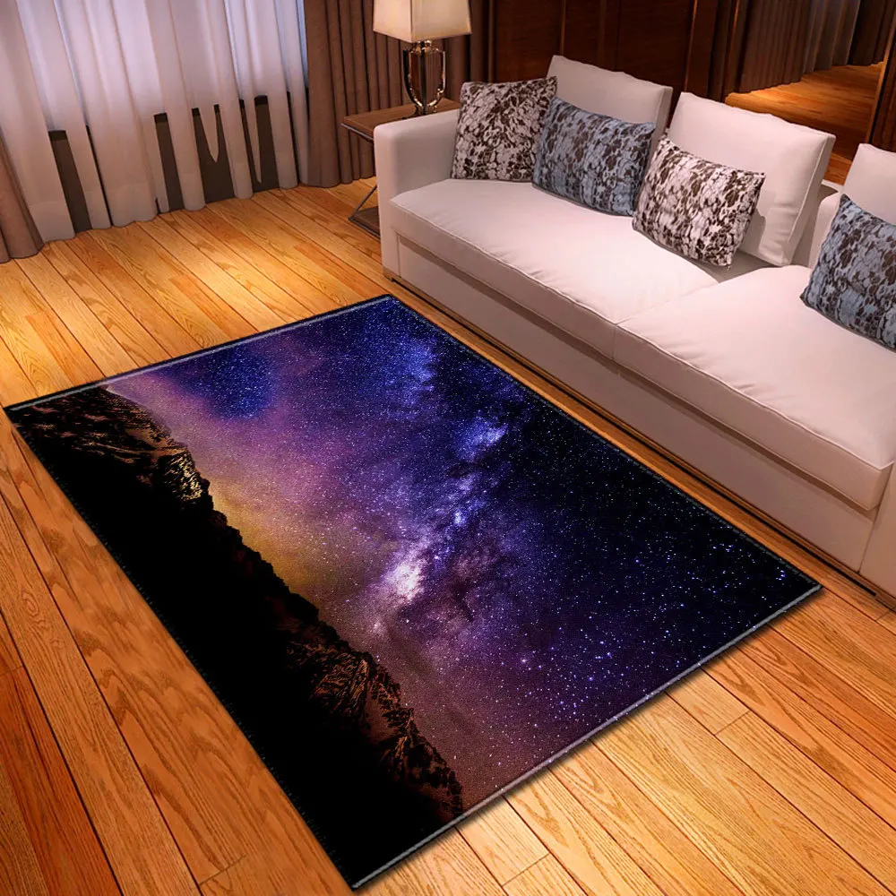 

Starry Sky Landscape Living Room Area Rug Large Planet 3D Carpet Kids Bedroom Play Rug Decor Kitchen Floor Mat Entrance Doormat