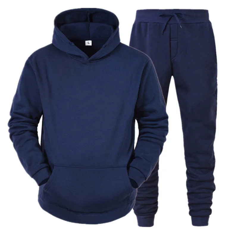 Fashion Sportswear+ Pants Soild Colour Sweatshirts Fleece Men\'s Set Hoodie Tracksuit 2 Pieces S-3XL Clothing Set
