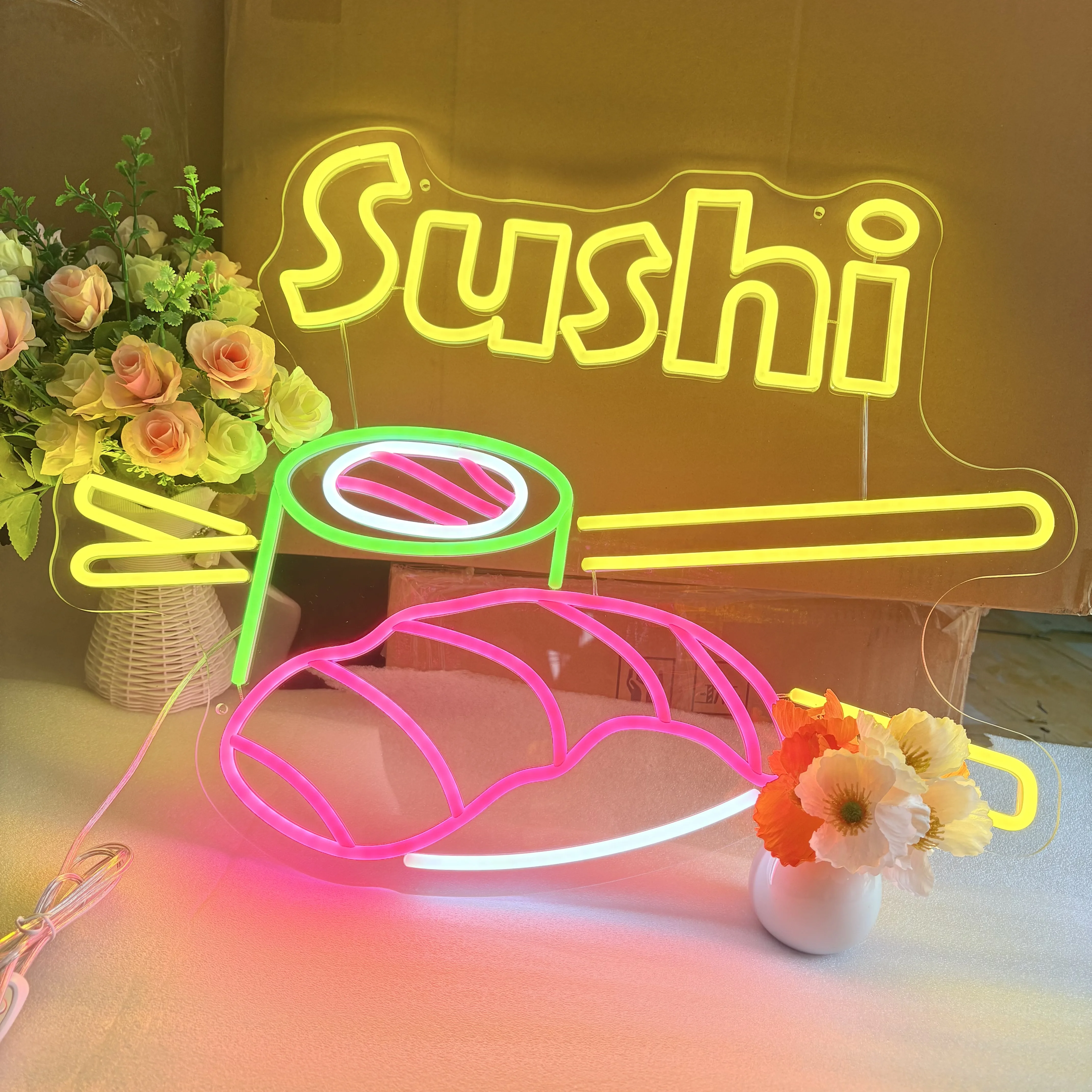 

Custom Big Size Sushi Roll Neon Sign Japanese Sushi Restaurant Decor Home Kitchen Wall Hanging Food Open Sign