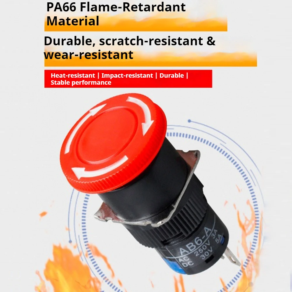 

16mm Emergency Stop Self-locking Button Switch without Light Thickened Silver-plated 6Pin 2NO/2NC 250V 5A Flame Retardant Switch