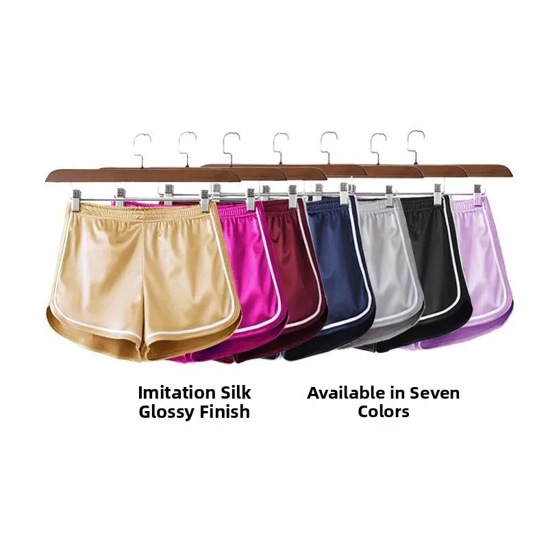 Ebaywi カジュアルスムーズ弾性ハイウエストスポーツショーツ女性サマーナイトクラブホットパンツワイドレッグパンツハイウエスト七分丈ポリエステル