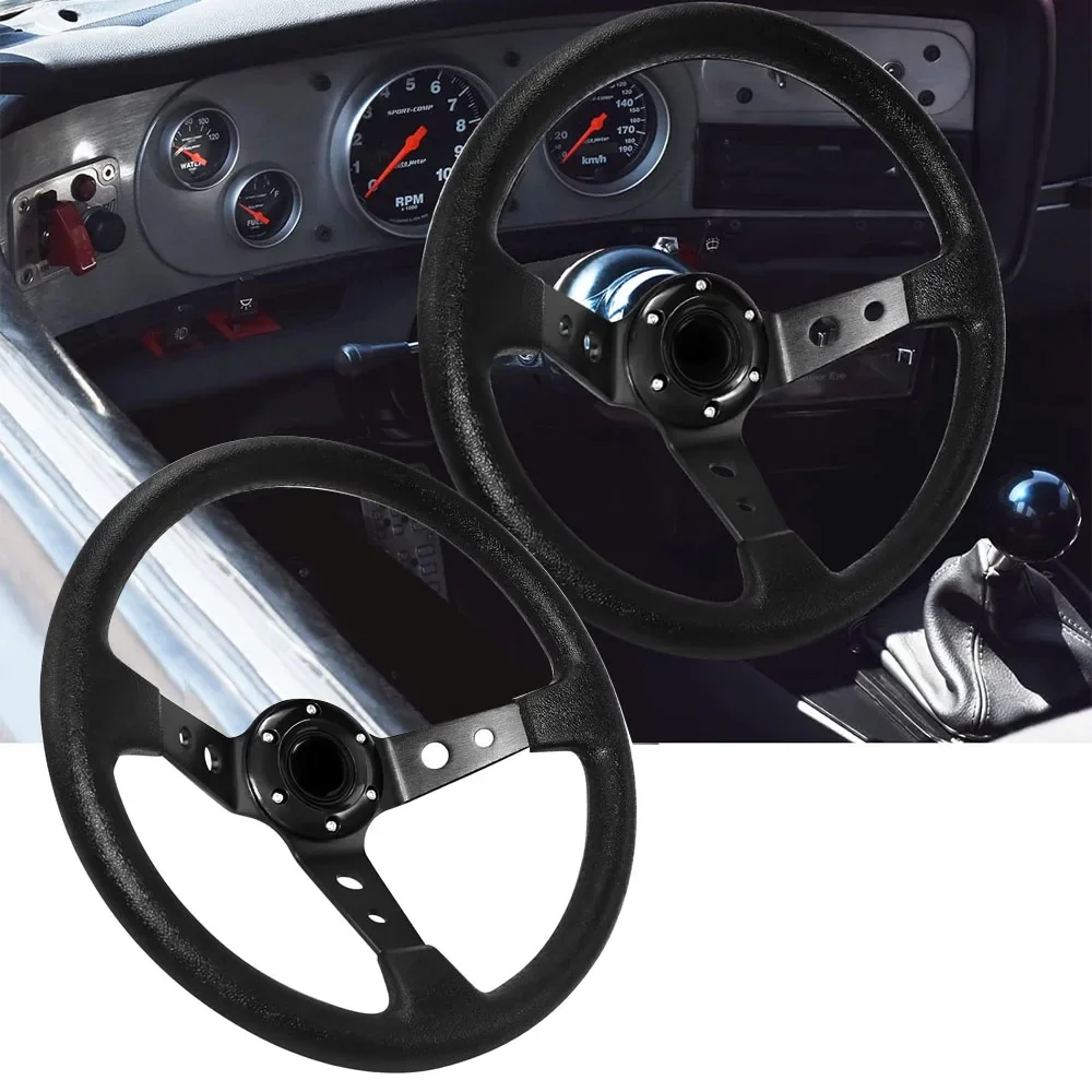 14 Inch 350mm Deep Corn Racing Steering Wheel Black PVC Leather Universal Drifting Sport Steering Wheel Tuning Accessories