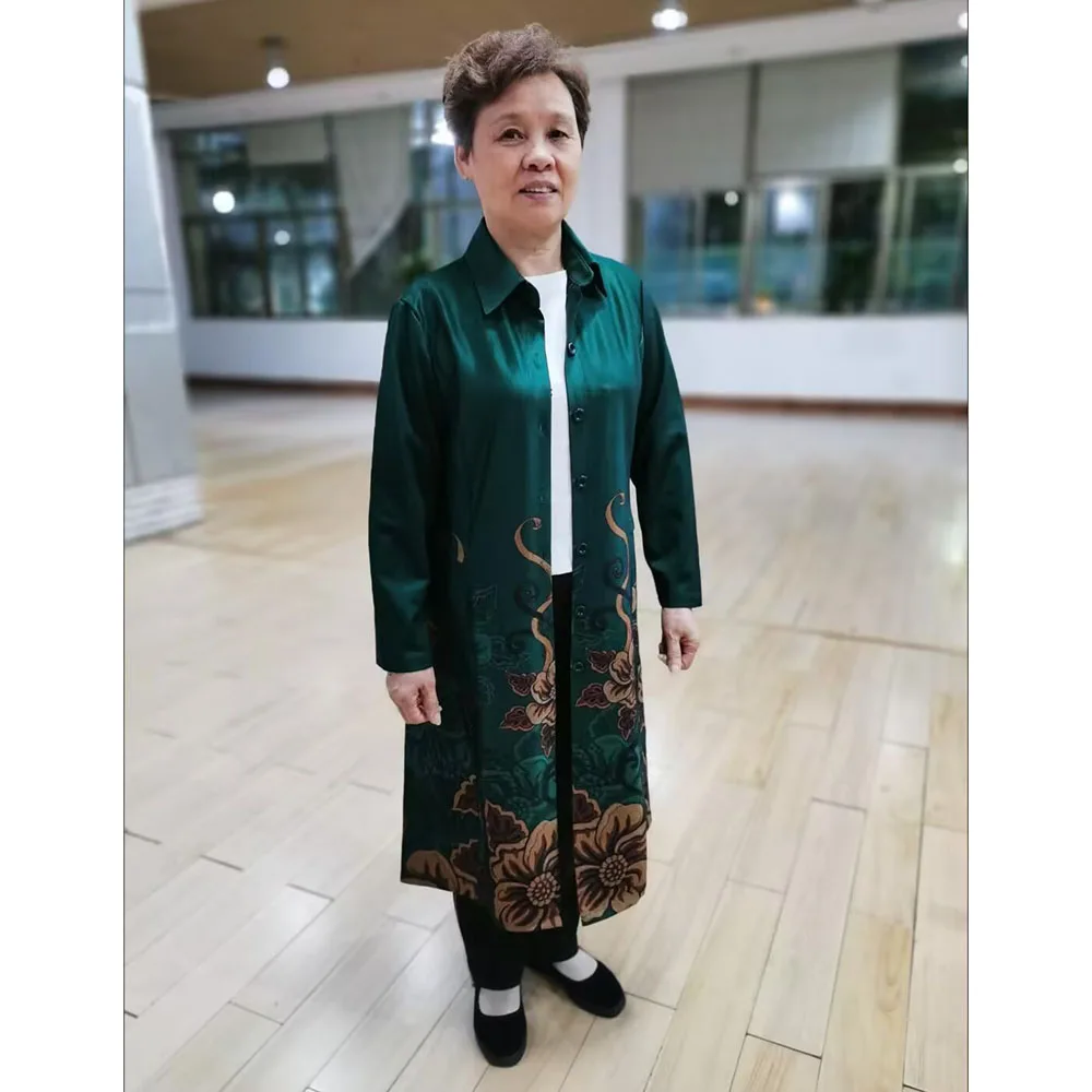 

5XL Middle-aged mother High-end trench coat New Women Autumn Long sleeves Coats Femme Print Fashion Windbreaker C1361