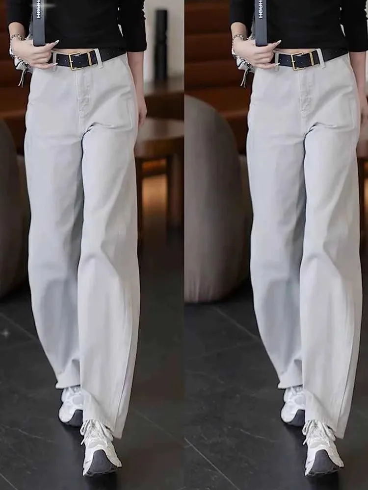 2025 Nuevos pantalones vaqueros de pierna recta de cintura alta para primavera y otoño para mujer con ambiente elegante