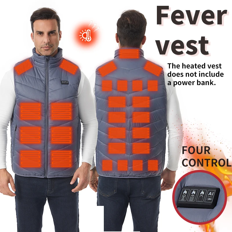 27-Zone Men's Smart Heated Vest, Winter Warmth Jacket, 4 Independently Controlled Zones, USB-Powered Outdoor Heated Vest
