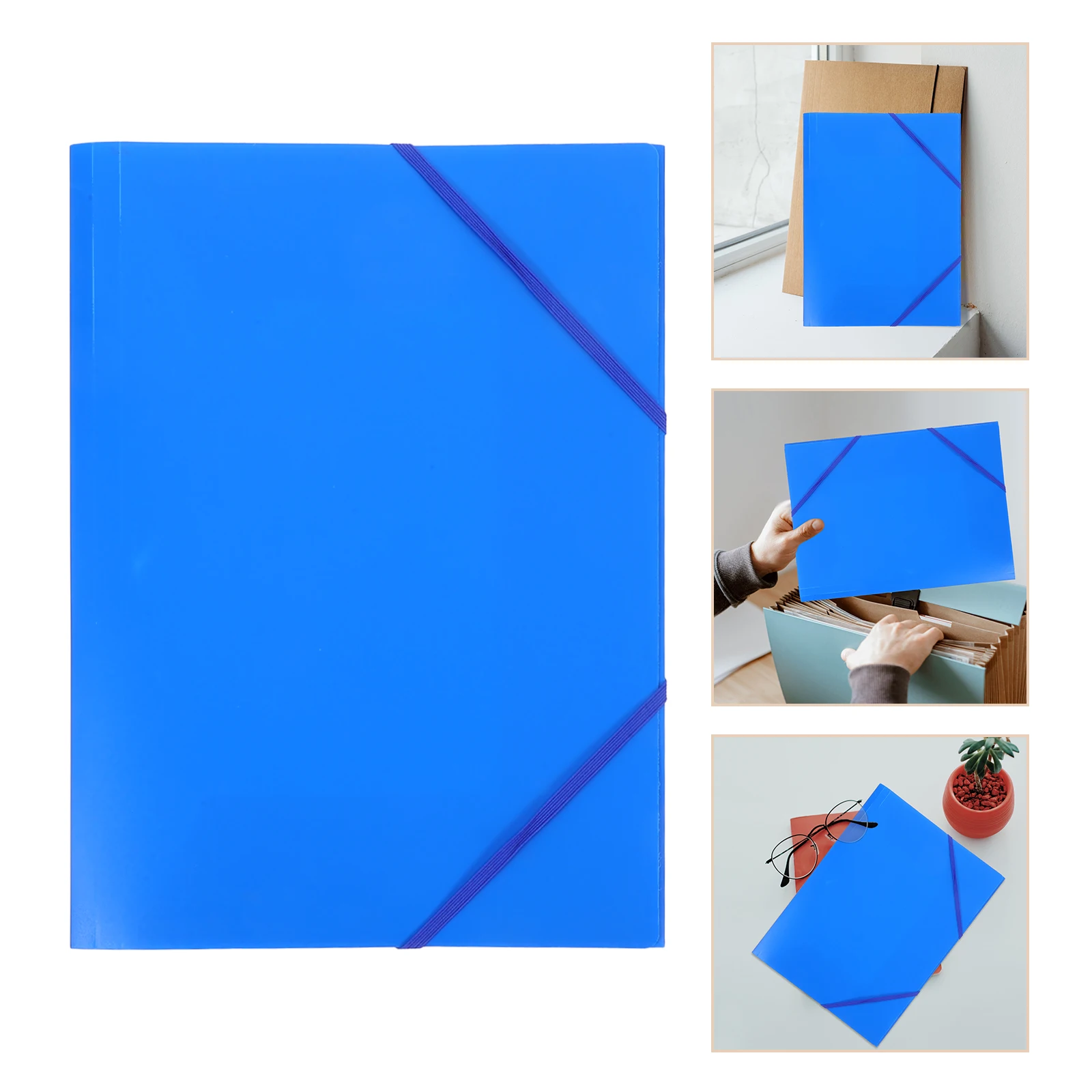 

3 Pcs Folder File Organizer Elastic Cord Document Data Blue Folders for Desk Travel