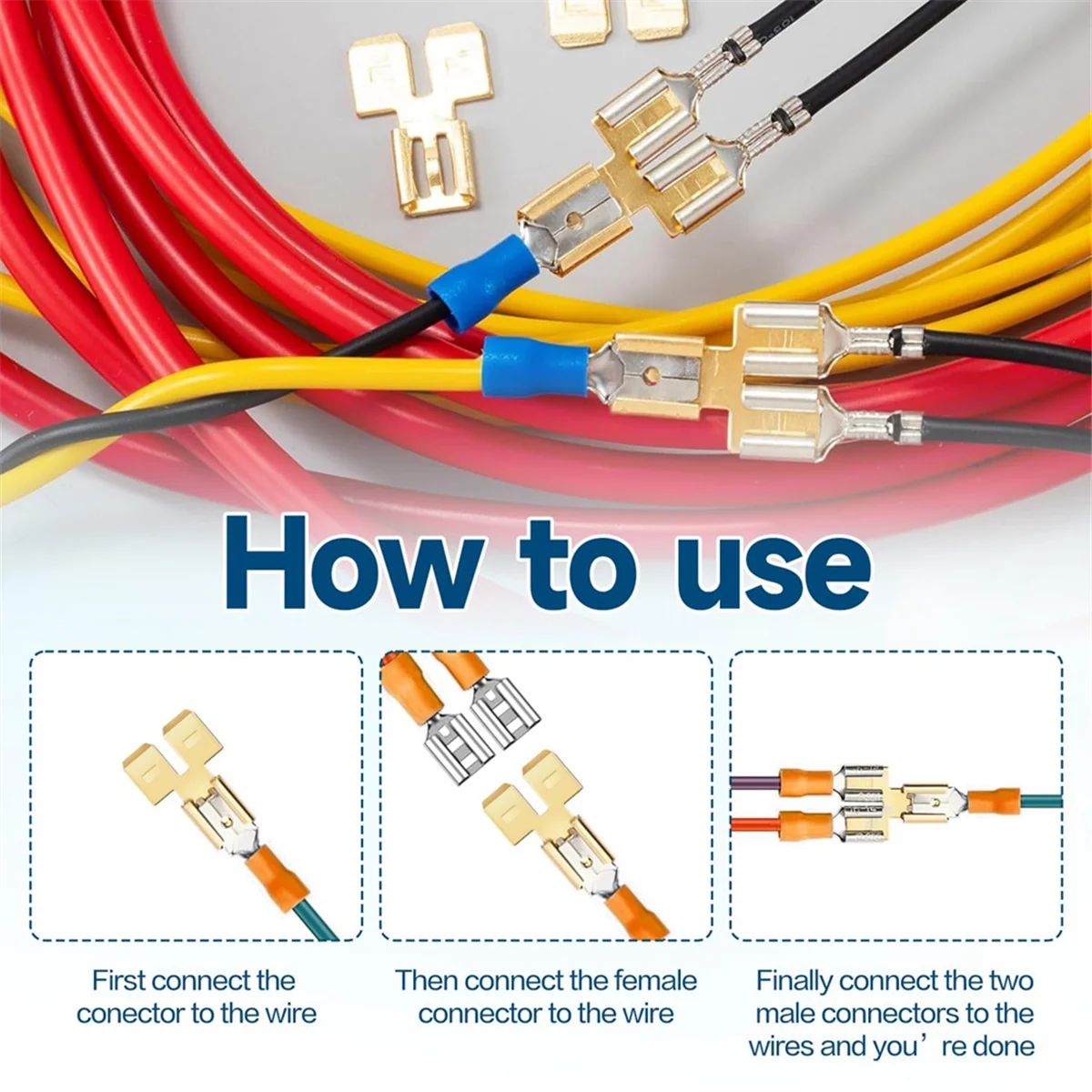 8Pcs Double Back Spade Connector Quick Disconnect Electrical Two-Way Wire Terminal Adapter Non-Insulated Male Single