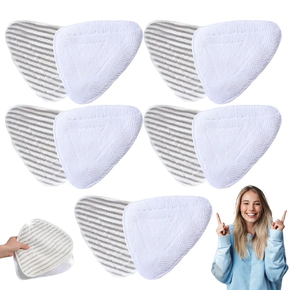 10 paquets de tampons de rechange pour balai vapeur Vileda Steam Plus, réutilisables et lavables, comprenant 5 tampons en chenille blanche et 5 tampons rayés gris, utilisés pour le nettoyage régulier et des surfaces tenaces.