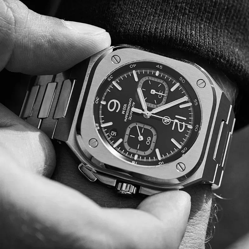 New Luxury Non Mechanical Business&Ross Brand Watch Automatic Date Stainless Steel Limited Edition Quartz Waterproof Men's Watch