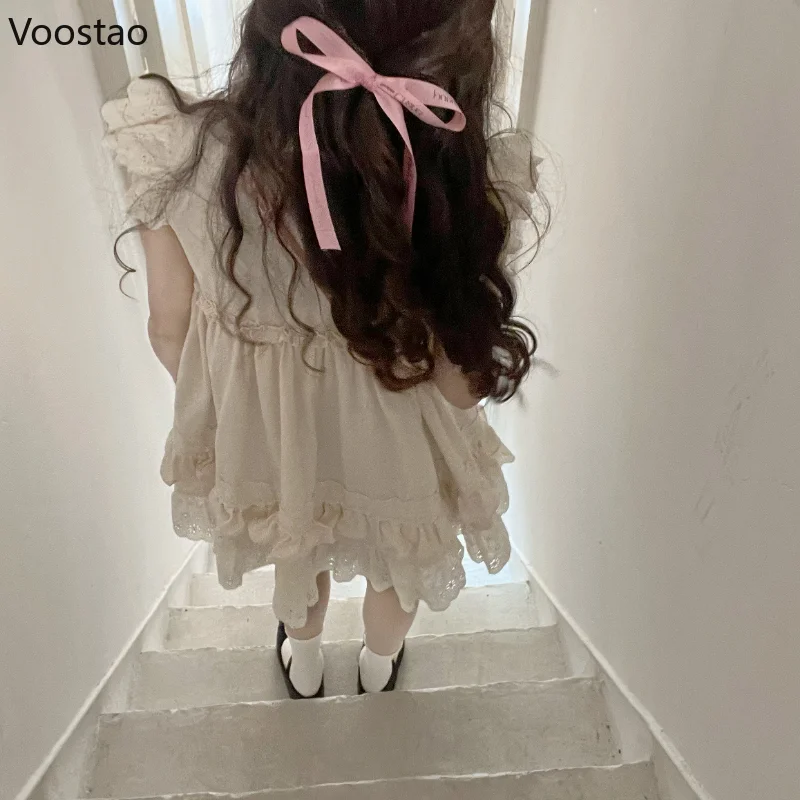 Imagem -05 - Mini Vestido Kawaii Lolita para Meninas Babados de Renda Manga Voadora Vestidos de Princesa Japonesa Doce Casual Coreano Fofo