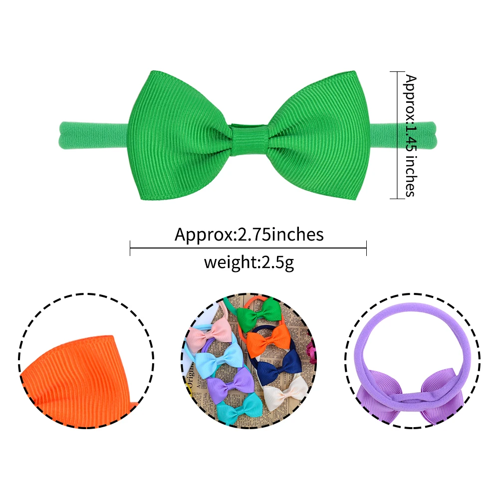 8Pcs/Set Solid Color Nylon Six Ears Bows Headband for Baby Bowknot Elastic Hair Band Handmade Headwear Girls Hair Accessories