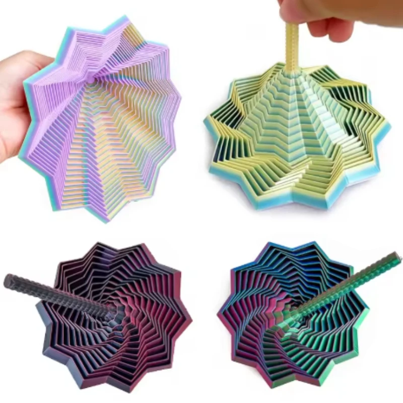 3D Printed Expanded Sensory Fidget Star Fractal Fidget Hexagon with Handles Honeycomb Whirling Spiral Design Stress Relief Toy