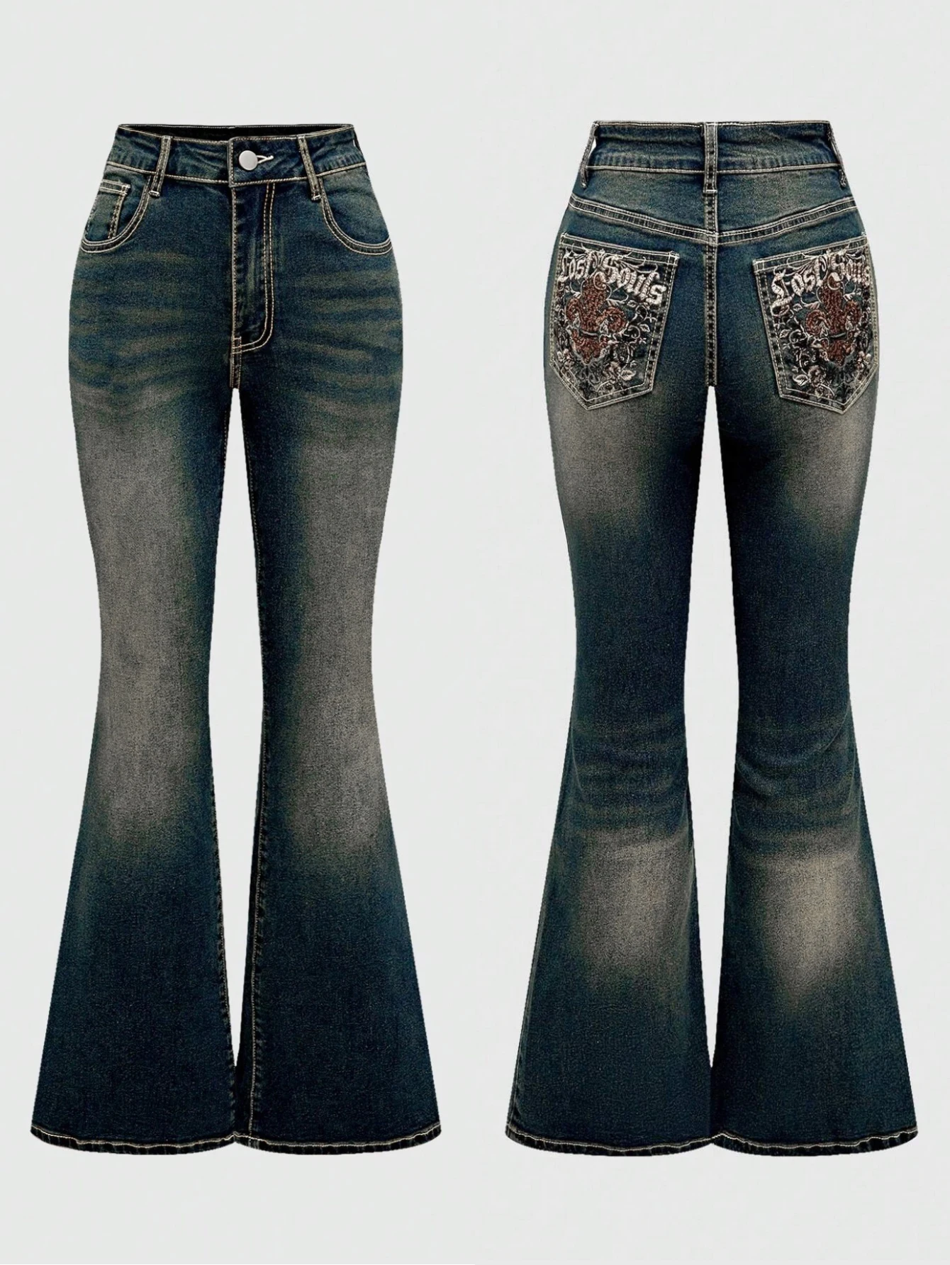 Jeans acampanados voor dames, inferieure acampanada, bordados, Y2K, koeienband, damesbroekjes