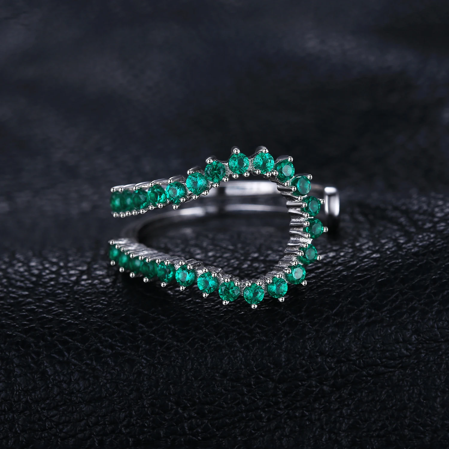 JewelryPalace Simulated Nano Emerald 925 Sterling Silver Open Adjustable Ring for Women Statement Green Gemstone Fine Jewelry