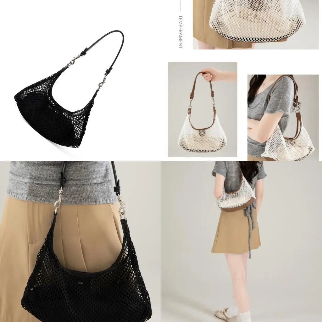

D46D Корейский стиль легкий тканый сетчатая сетчатая сумка с съемным ремнем Стильный верхний ручка повседневное повседневное