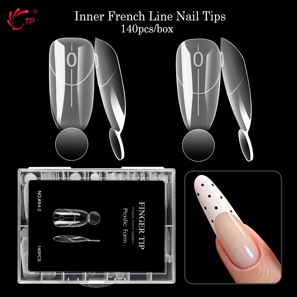 TP French Matte Dual Forms 140pcs Almond Oval Inner French Line Reusable Poly Nail Gel Molds Acrylic Reusable Nail Upper Forms