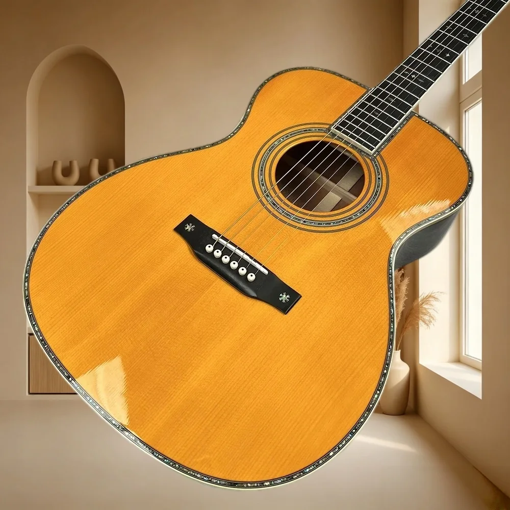 OM42 Style All Solid Acoustic Guitar Spruce Top Rosewood Back Sides Ebony Fingerboard Star Shell Inlay Guitar Free Shipping