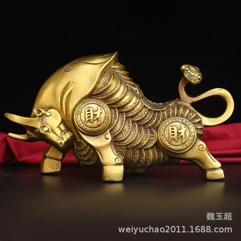 Pure Ornaments with Character Cai Jinqian Niu Copper Chinese Zodiac Cow Home Living Room Crafts Office Decora