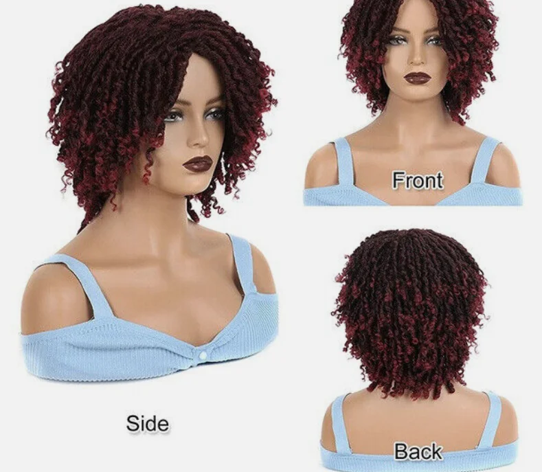 Women Short Ombre Burg Dreadlock Braid Twist Wig Fashion Synthetic Hair Soft Wig