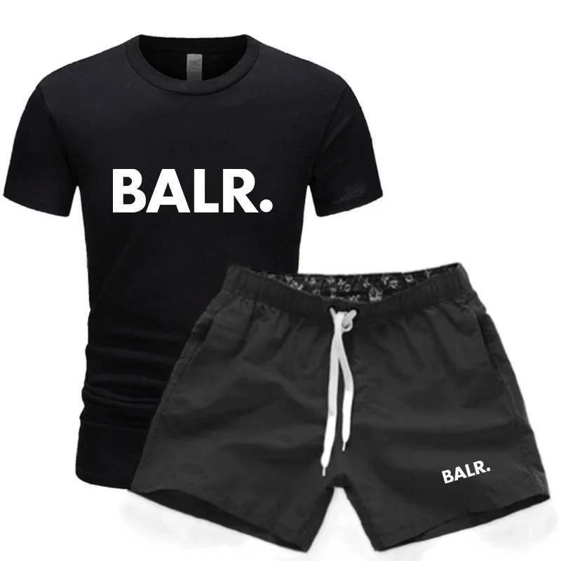 2024 BALR new men\'s sportswear short sleeved T-shirt and sports shorts summer casual jogging pants set men\'s two-piece set