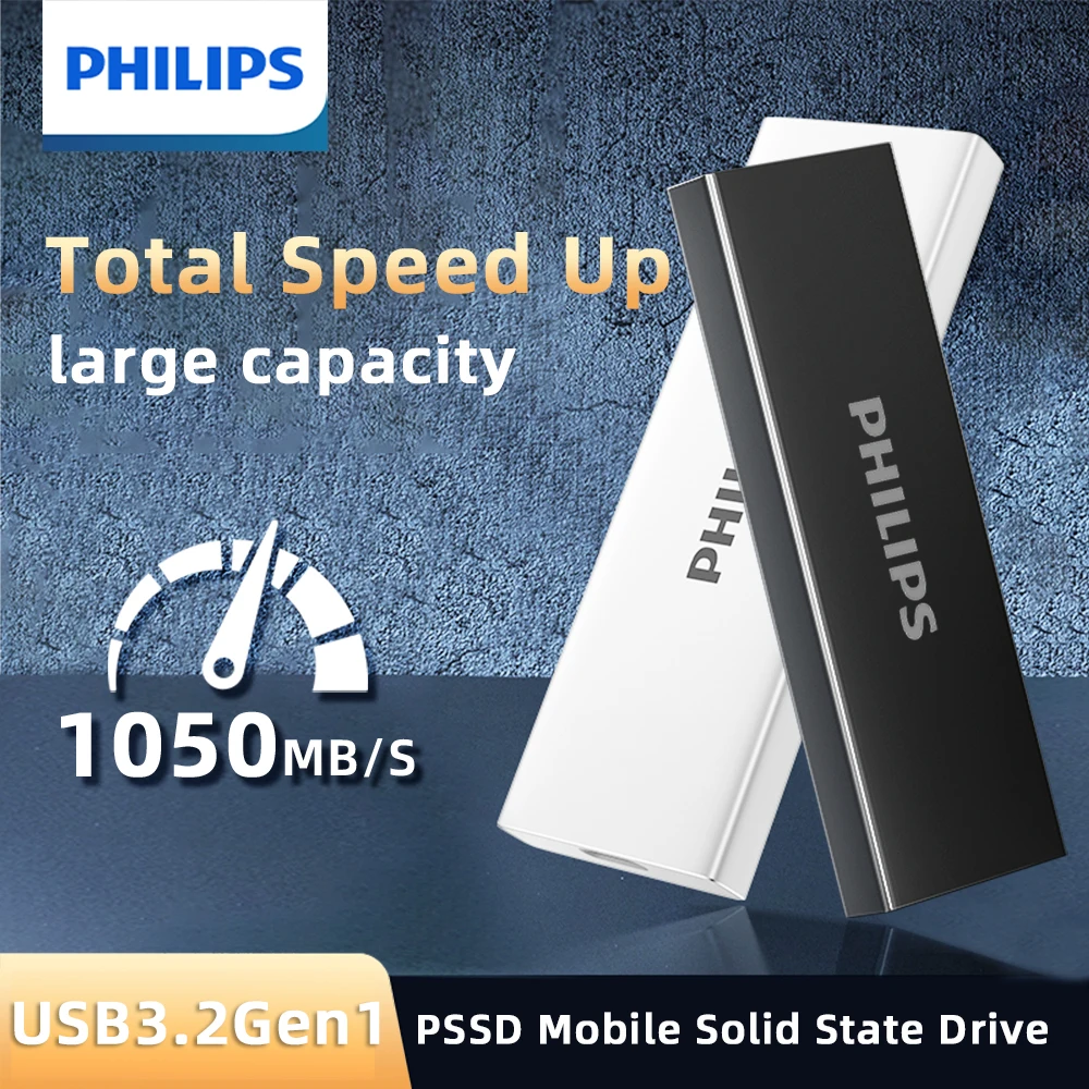 

PHILIPS 61PS SSD Внешний жесткий диск, портативный твердотельный накопитель до 1050 МБ/с Быстрые твердотельные накопители, внешний накопитель USB 3.2 Gen2
