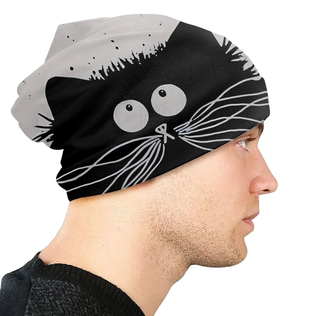 Cute Black Cat Skullies Beanies Caps Cat Thin Hat Autumn Spring Bonnet Hats Men Women\'s Unisex Ski Cap