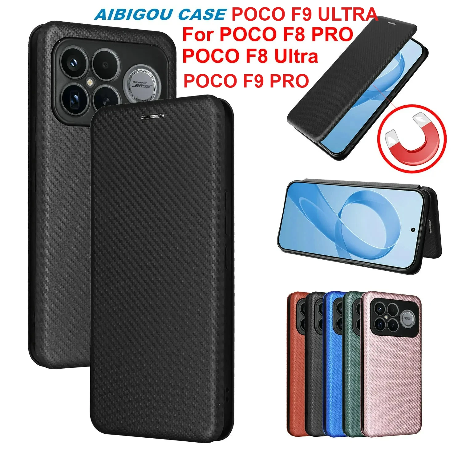 POCO F8 PRO F8Ultra F9 Luxury Carbon Fiber Leather Case Book Flip Magnet Full Cover For Xiaomi POCO F8 F9 Ultra F8PRO Phone Bags