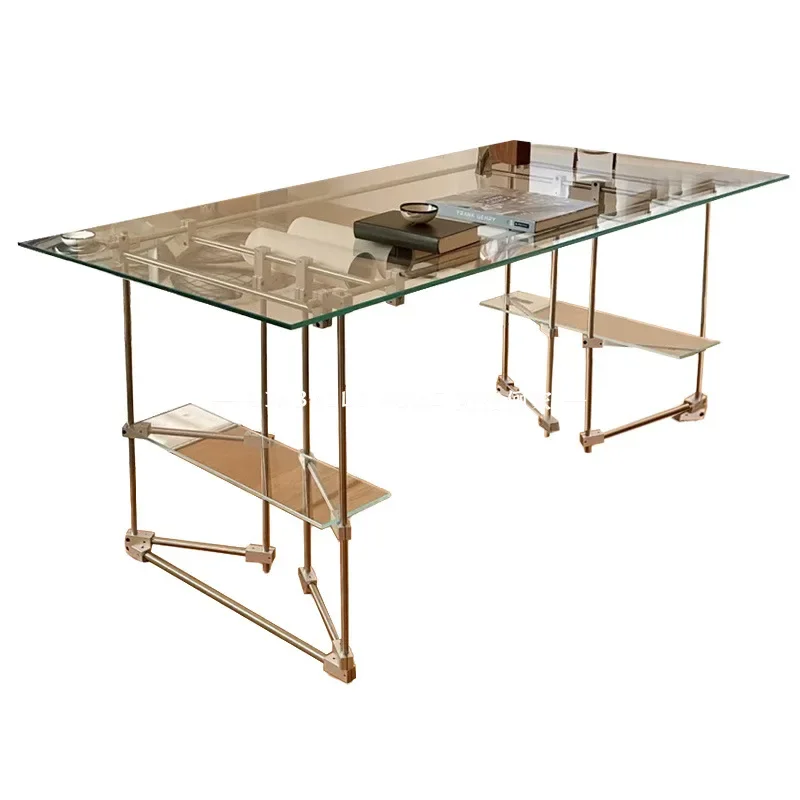 

Transparent glass leisure table stainless steel office minimalist computer table conference table household