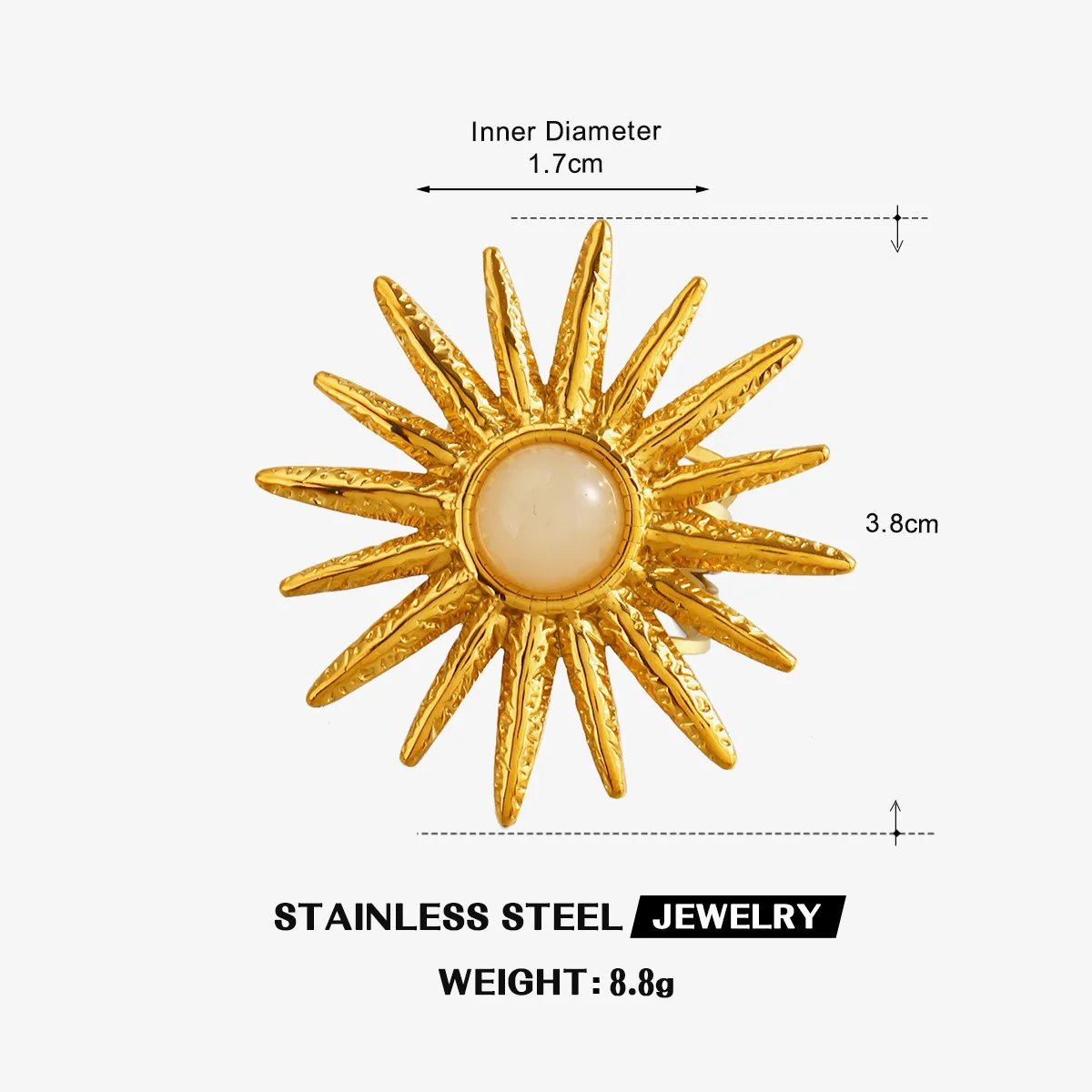 DIEYURO Stainless Steel Exaggerated Big Sunflower Inlay Tiger Eye Stone Open Rings For Women  Rust Proof Fashion Jewelry Gift