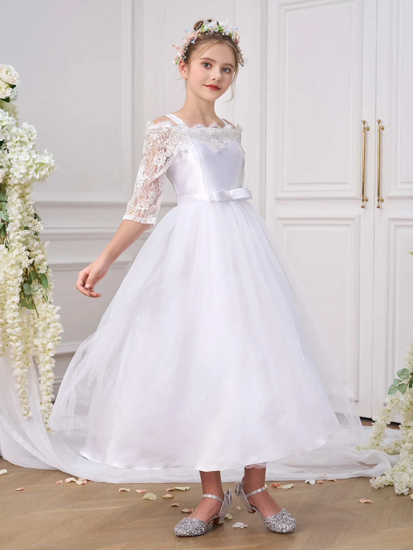 Elegant White Bridesmaid Girl Dress Lace Flower Wedding Princess Evening  Party Dress First Communion Baptism Birthday Prom Gown - AliExpress