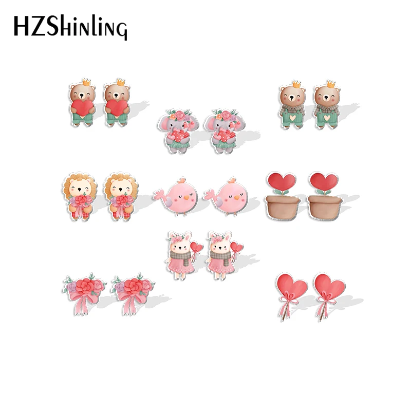 2022 New Valentine Woodland Animals Stud Earring Bear Deer Rabbit Acrylic Resin Earrings Epoxy Handmade Jewelry Gifts Friends