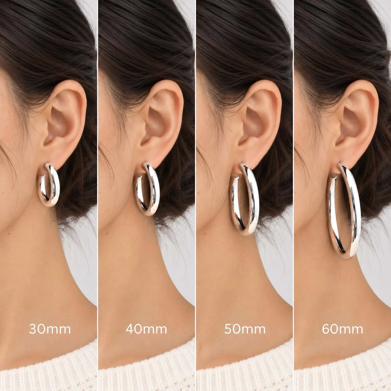 Vnox Trendy Chunky Hollow C Shape Hoop Earrings, Stainless Steel Open Loop Earrings 30/40/50/60mm Multi Size Ear Jewelry Gifts