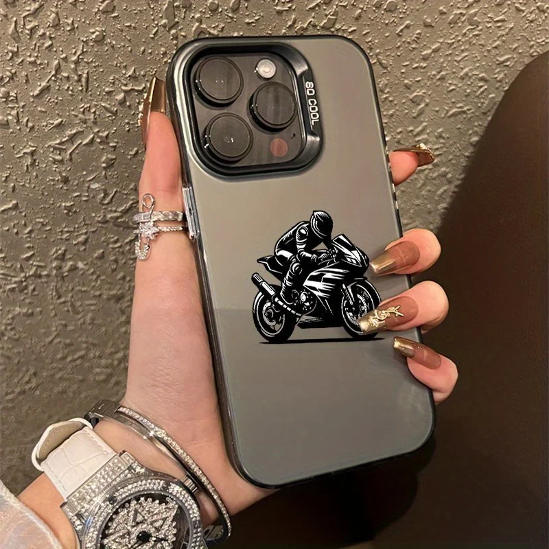 

Boy riding a motorcycle pattern phone case for iPhone 17 16 15 14 13 12 11 Pro/ Max/Plus shock-proof rear cover anti-fingerprint