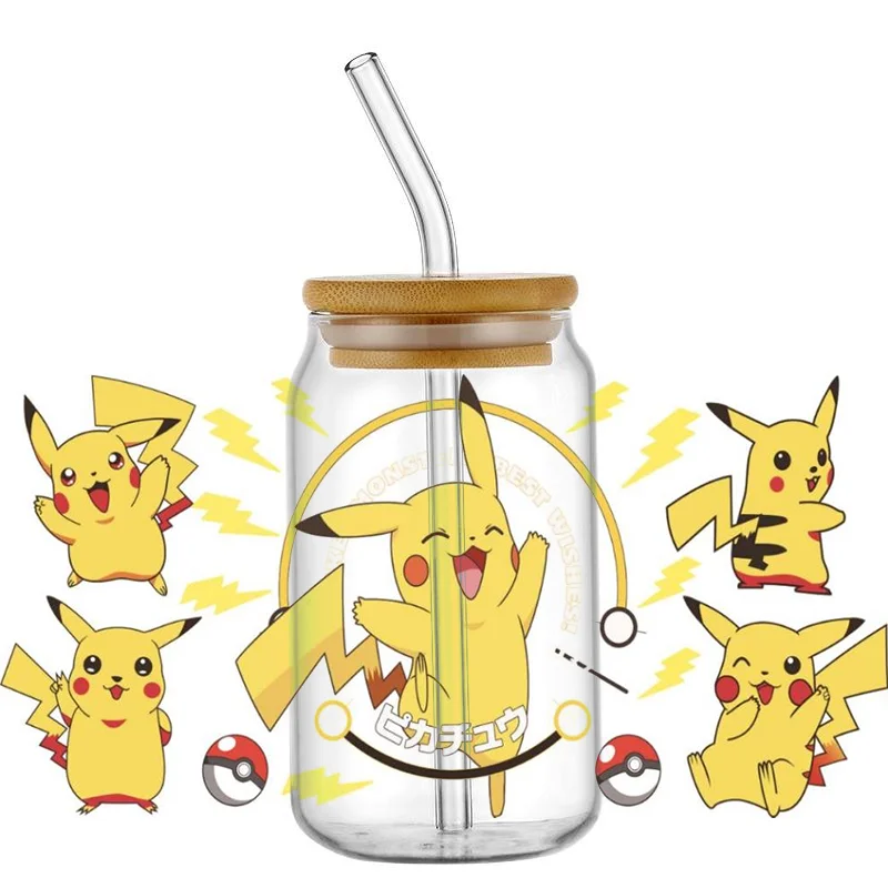 Hotsale 30 Kawaii Pokemon 16oz UV DTF 3D Transfer Cartoon Sticker Wrap Decals For Glass Can Cup Fashion Craft DIY Creative