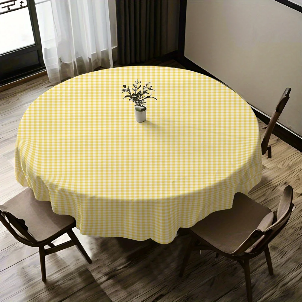 2D Printing 59X59 inches / 150X150 centimeters Yellow Checkered Round Tableclothzyc