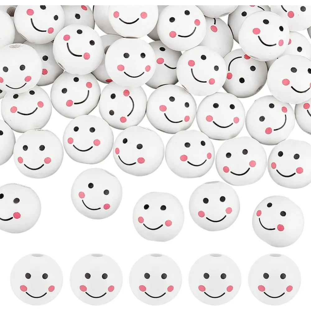 

60 шт. деревянные бусины - 1 дюйм, белые деревянные бусины с большим отверстием для лица для рождественского елочного венка, брелок для ключей «сделай сам», ремесло ангела