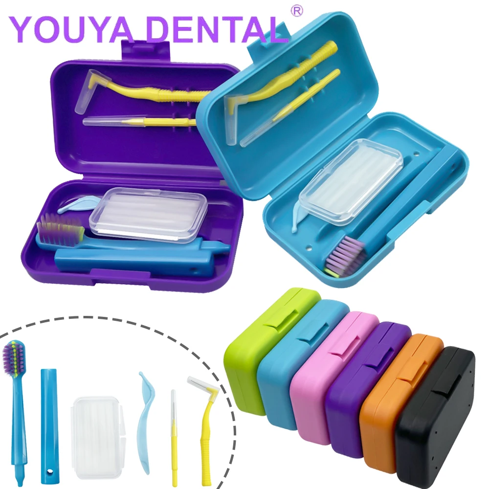 1 scatola portatile da viaggio set per la pulizia dentale cura della pulizia orale spazzolino interdentale spazzolino sbiancamento dei denti kit per la cura ortodontica