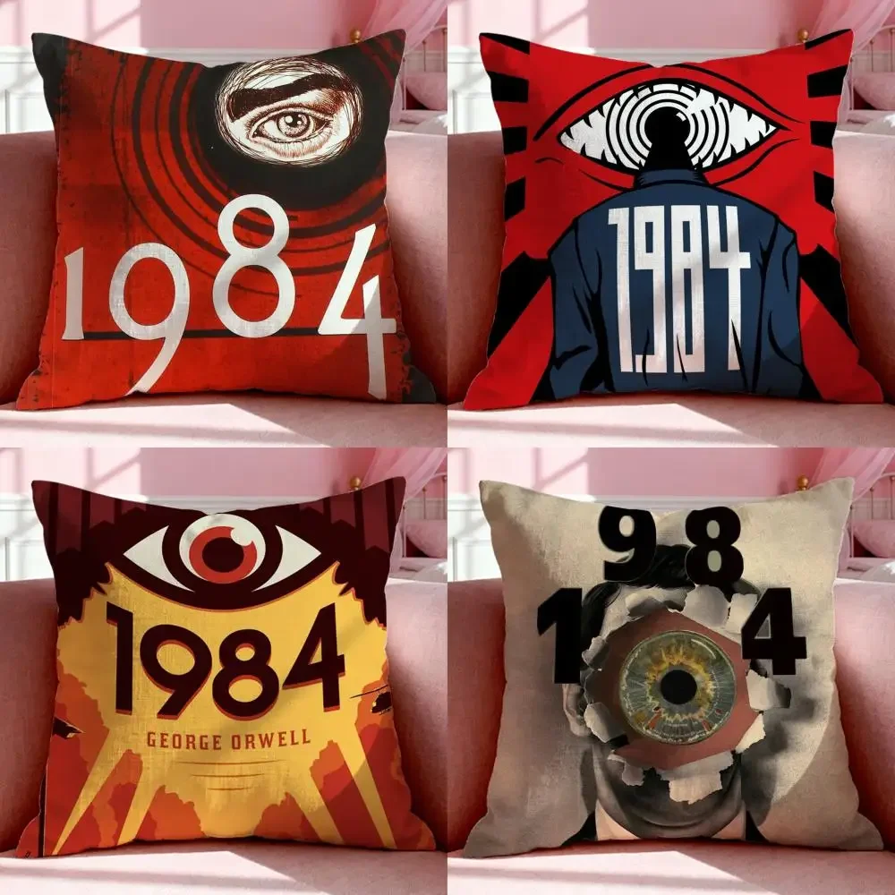 Classic Novel N-Nineteen Eighty-FourS Cushion Cover Short Plush Breathable Pillowcase Odorless Invisible Zipper Washable