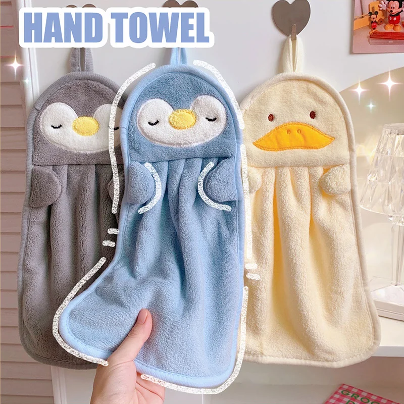 

Hand Towels Coral Fleece Anime Hanging Towel Absorbent Towels Children Hand Towels Cute Towels Penguin Duck Towels