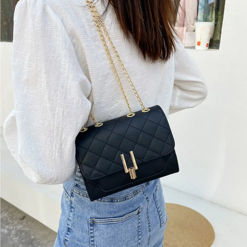 Fashion Versatile Women Shoulder Bag Korean Version Messenger Bag Texture Chain Rhomboid Pu Leather Handbag Crossbody Phone Bags