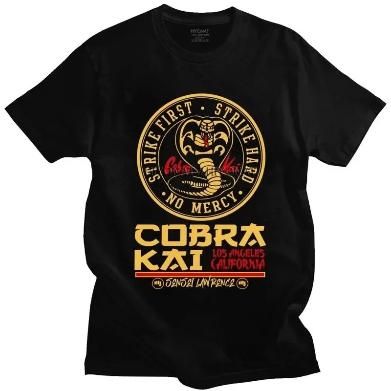 2024 nowy modny Cobra Kai mężczyzn Tshirt z męskim dzieckiem Karate Hombre stylowe topy Karate Kid Strike First Strike No litość