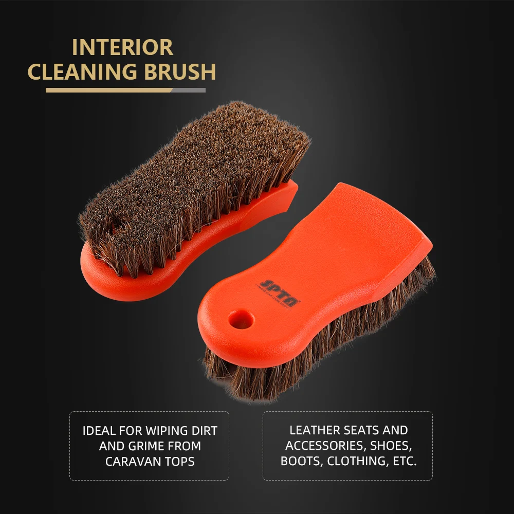 (Single Sale) SPTA Car Interior Cleaning Soft Horsehair Bristles Brush Tool Orange For Auto Leather Detailing Washing