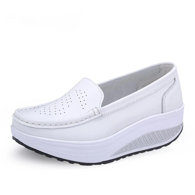 Women Wedge Platform Shoes Fashion Comfortable Increase Casual Slip-on Women\'s Loafers Summer Hollow Out Breathable Shoes