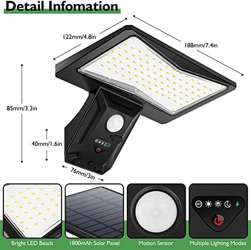 Solar Lights Outdoor Motion Sensor Solar Powered LED Lights for Outside Waterproof Wall Lights with 3 Lighting Modes for Garden