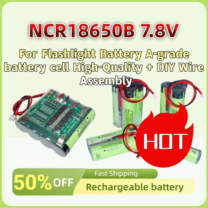 

NCR18650B 7.8V 3400mAh 6.8Ah 3.7V Lithium Battery for Flashlight Battery A-grade battery cell High-Quality + DIY Wire Assembly