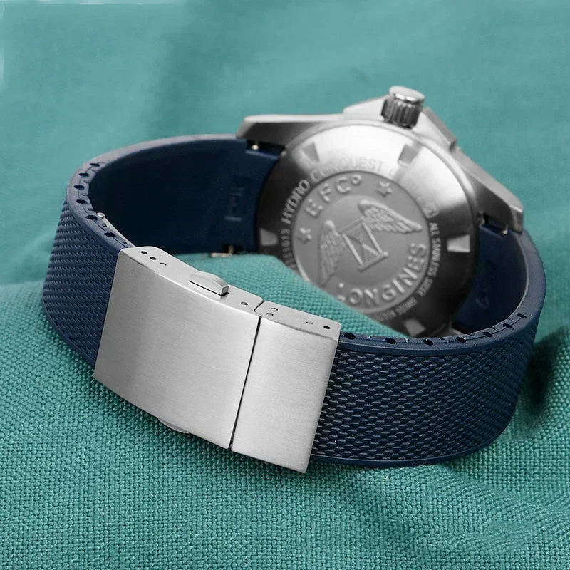 Correa de reloj de silicona de goma, correa de reloj resistente al agua para correa Longines para Conquest HydroConquest L3.742 782 Series 21mm