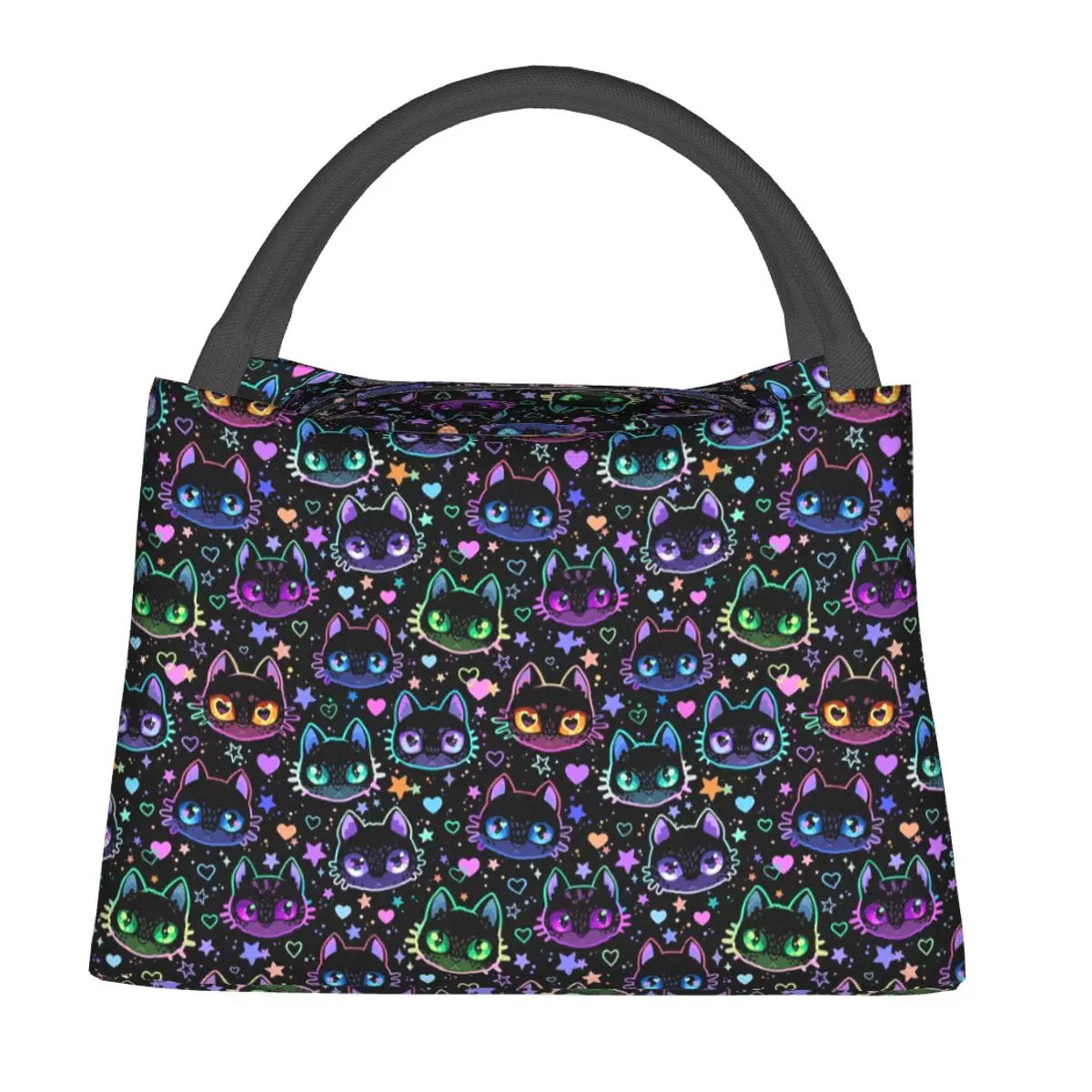 

Красочные силуэты кошек, мультяшные черные кошки, изолированная сумка для обеда для женщин и детей, портативные коробки для еды, термосумка для обеда