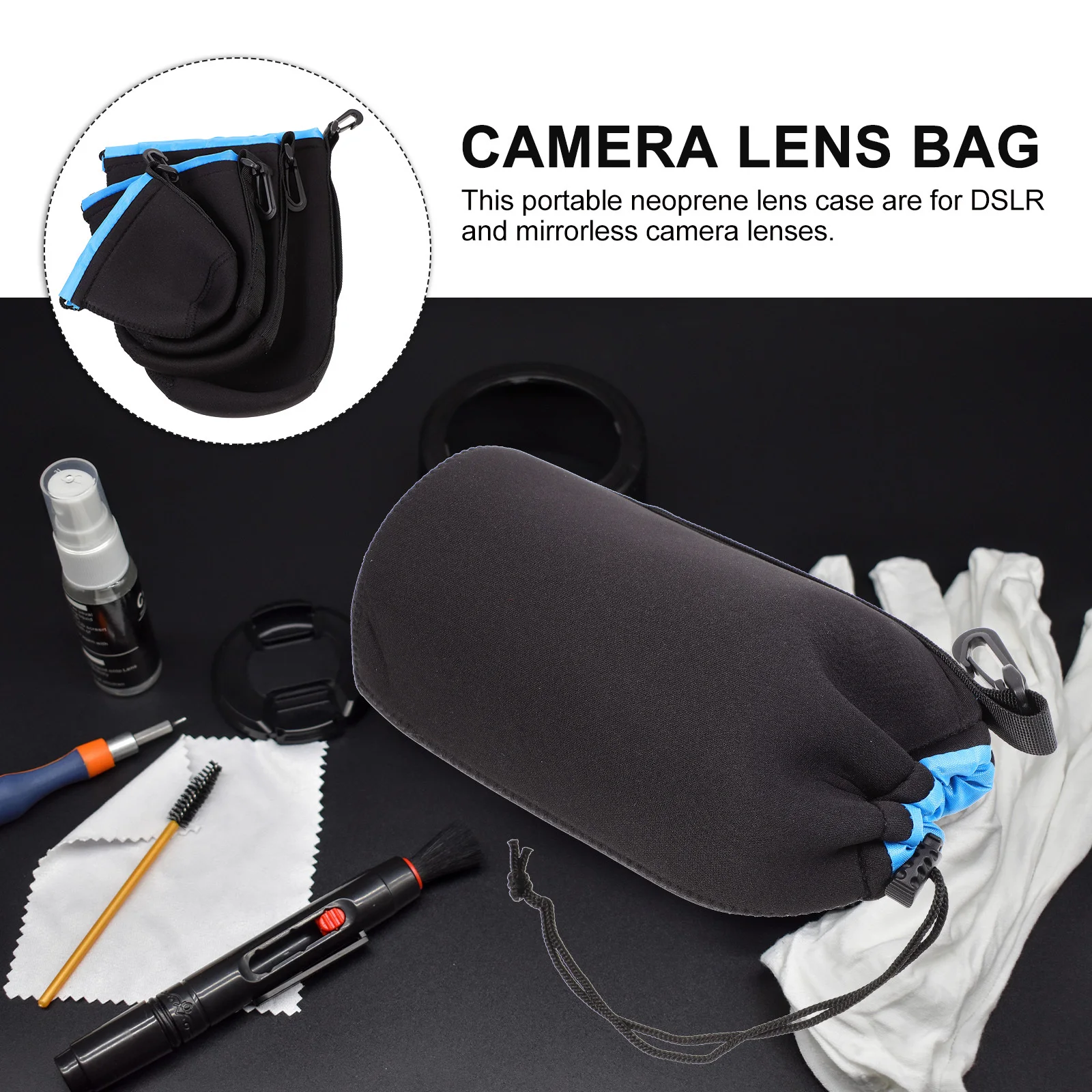 

4Pcs Camera Lens Bag Neoprene Waterproof Protective Pouch for Dslr Mirrorless Lens Storage Portable Outdoor Case