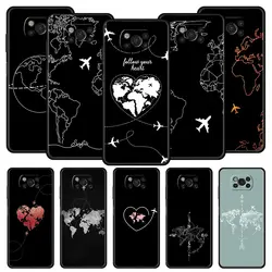 Cartoon World map scenery direction Phone Case For For Xiaomi Poco X6 X5 Pro X4 X3 NFC F5 Pro F4 F3 GT M5 M4 Pro 5G M3 C51 Cover